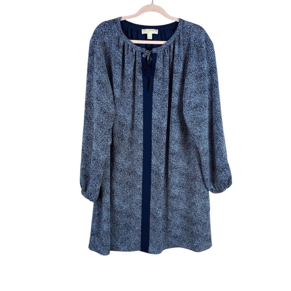 MICHAEL KORS womens plus size 2X blue print 3/4 sleeve tassel boho dress